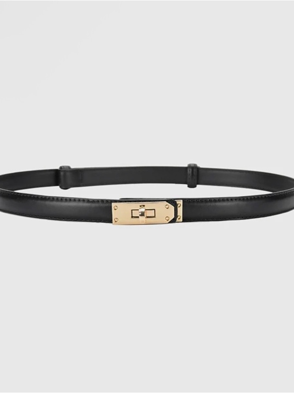 Commense- 2 piece-Black/Brown Leather Belts with Gold Turn-Lock Buckle - Women
